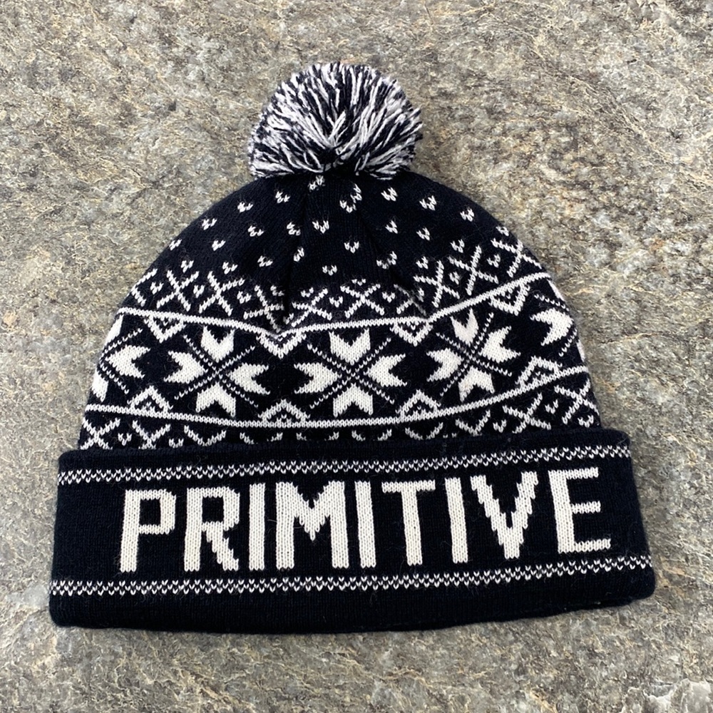 Primitive Skate Pom Beanie Toque, black and white pattern